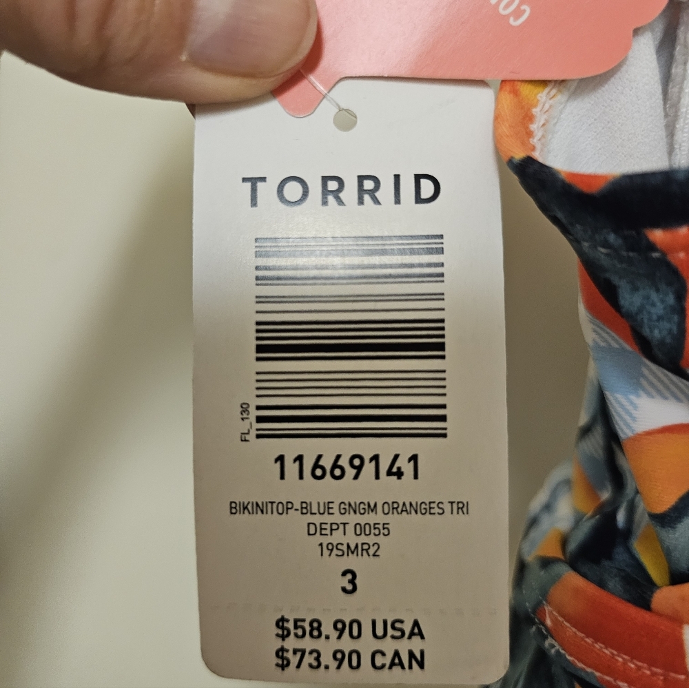 Torrid Blue Gingham & Oranges Ruffle Triangle Bikini Top Size 3X NWT - Picture 5 of 9